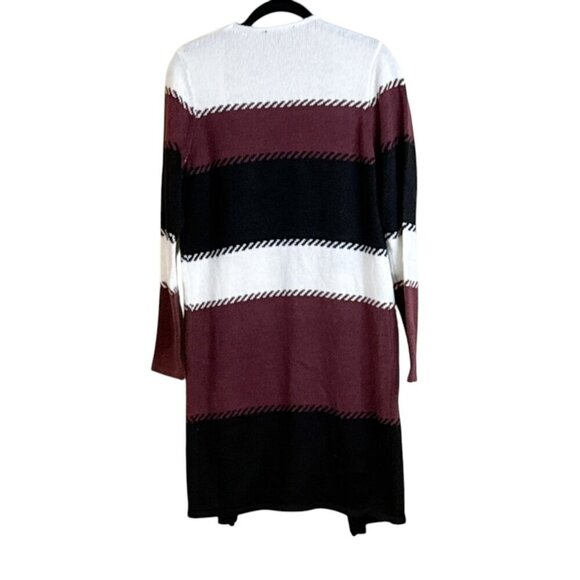 Fortune + Ivy Women's Striped Duster Cardigan Black Burgundy Size S NWOT - Picture 2 of 8